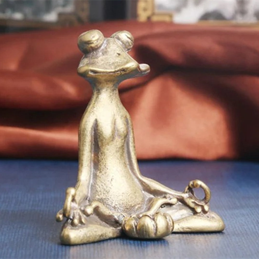 Hand-carved solid copper meditation frog figurine, vintage bronze d�cor for mindfulness.