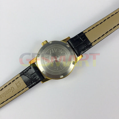 Montre mécanique manuelle Zhufeng pour femme, boîtier rond, 3 aiguilles, fond vert