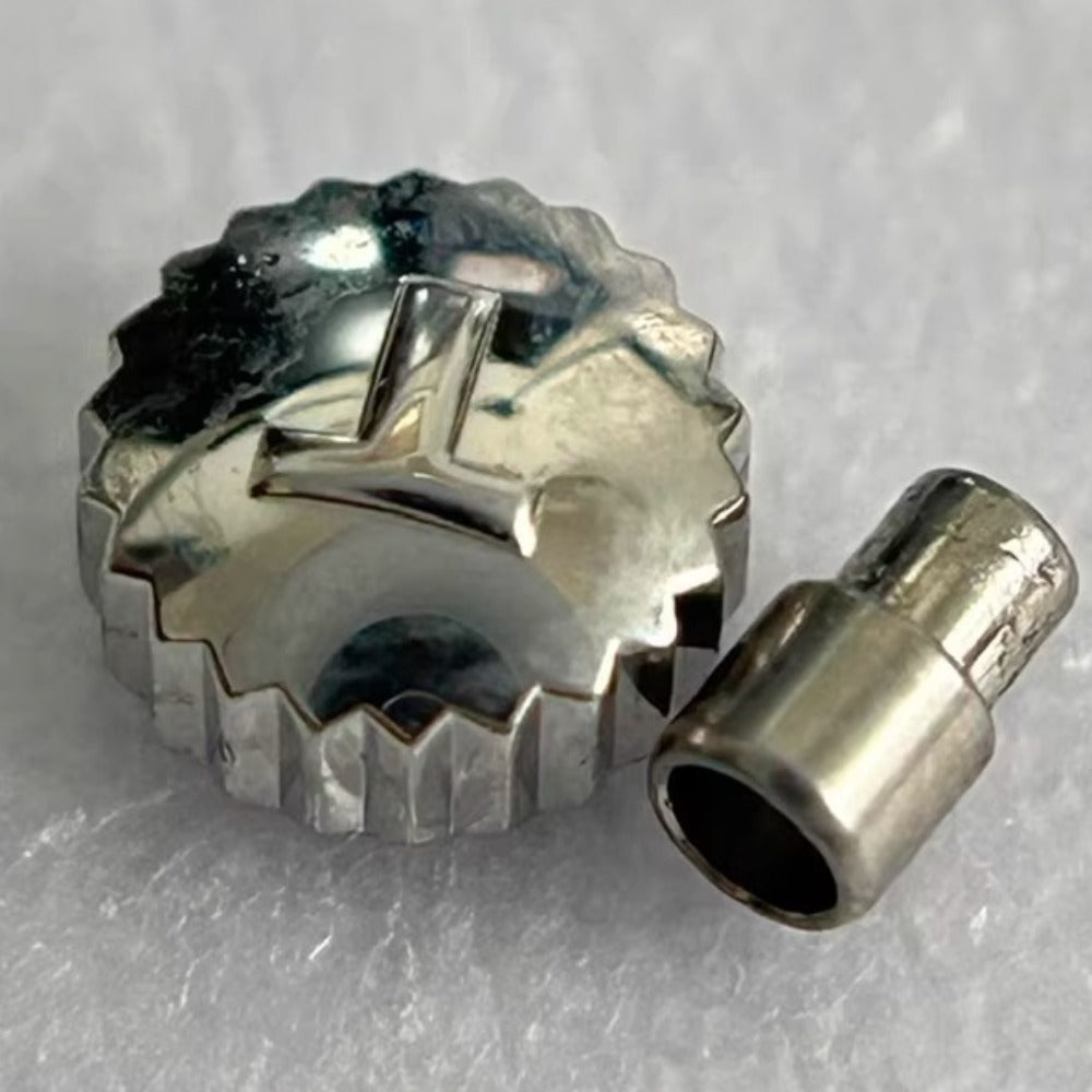 Steel silver watch crown by Generic, compatible with Tissot T063 for precise watch repair and replacement.