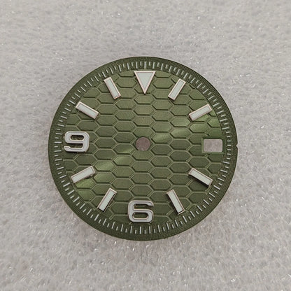 28.5mm Watch Dial and Watch Hands Silvery Nail Scale Green Luminous for NH35