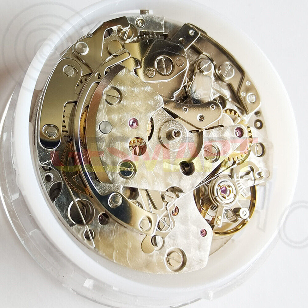 Asian 7750 7753 mechanical watch movement with white dial, small second at 6 o'clock, calendar at 4:30, watch accessory detail.