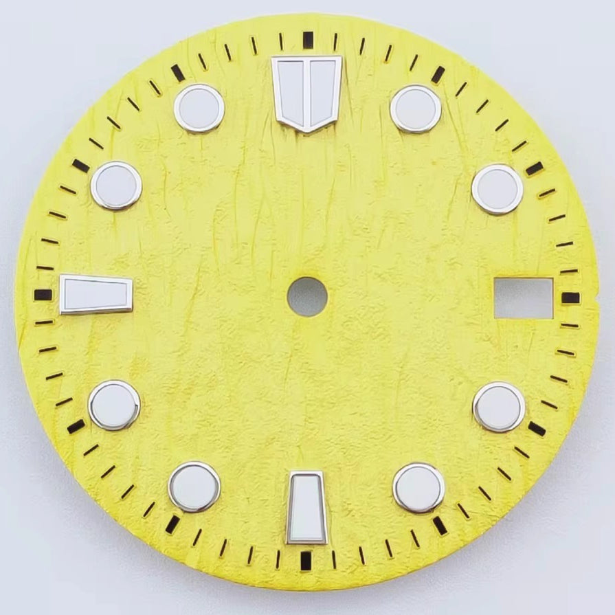 Yellow Tree Grain 28.5mm No Logo Watch Dial For NH35 Movement Green Lume