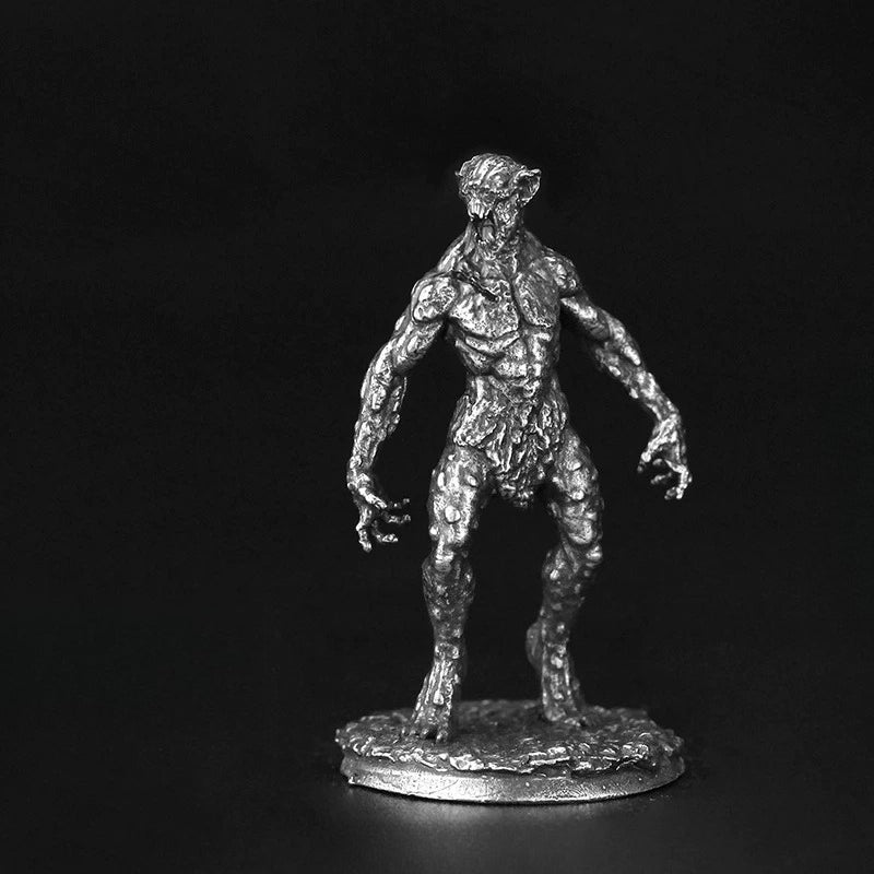 White Brass Figurine Zombie Ghoul Monster Miniature - Gaunt Feral Undead Figure