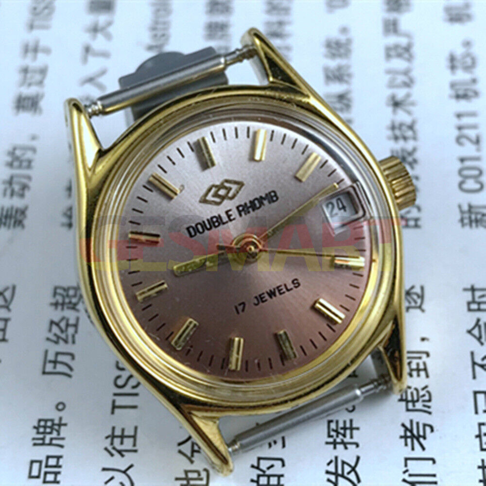 Double Rhomb Lady watch with dark brown dial, manual mechanical movement, single calendar, elegant stylish design.