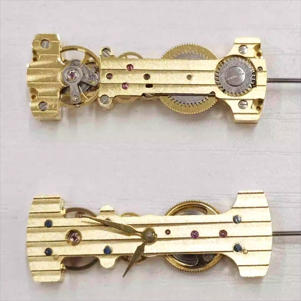 Kunglun Shanghai Golden Rectangle watch with intricate mechanical movement, manual winding, elegant design.