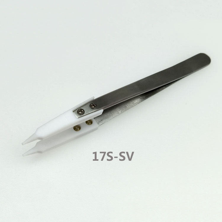 PTFE pointed tip tweezers, heatproof and chemical resistant, ideal for semiconductor lab use.