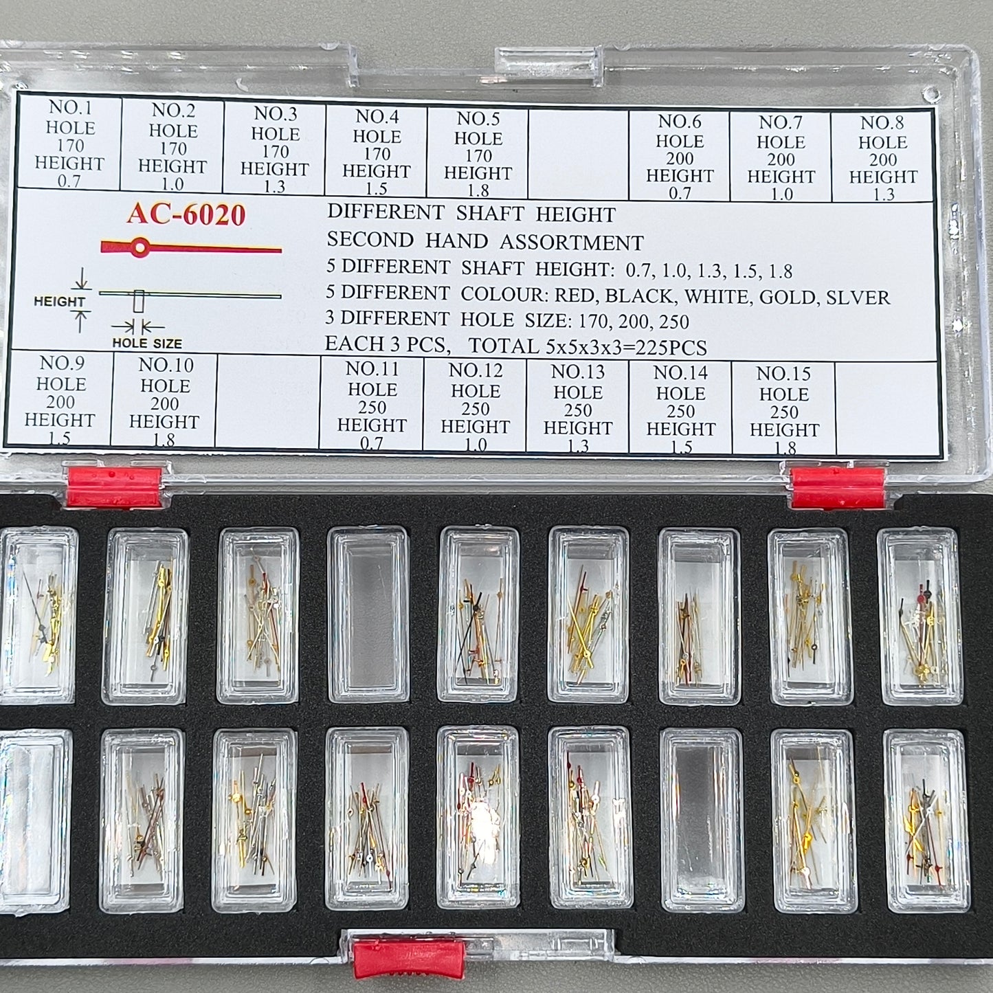 225 PIECES Different Shaft Height Second Hand Assortment Kit