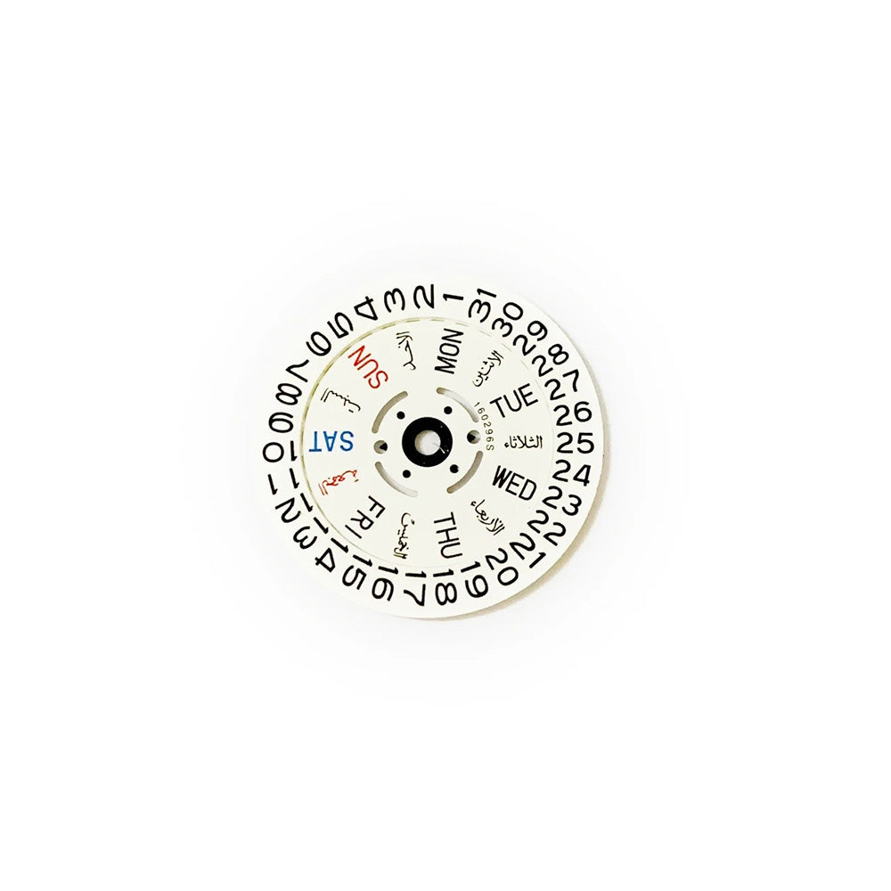 Set of calendar date and day wheel discs for 7S26 watch movement replacement, precise timing parts.