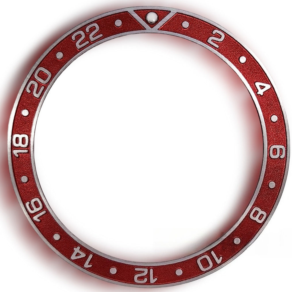 38X30.7Mm Red Aluminum Watch Bezel Silver Raised Font Watch Part