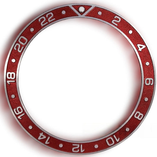 38X30.7Mm Red Aluminum Watch Bezel Silver Raised Font Watch Part