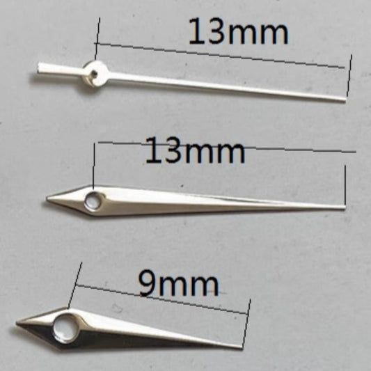 Aiguilles de montre en forme de flèche argentées 13 x 13 x 9 mm pour mouvement à quartz Miyota 2035