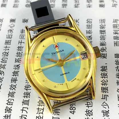 Elegant 26mm TAISHAN lady watch with golden case, manual mechanical movement, 19 jewels, and single calendar display.