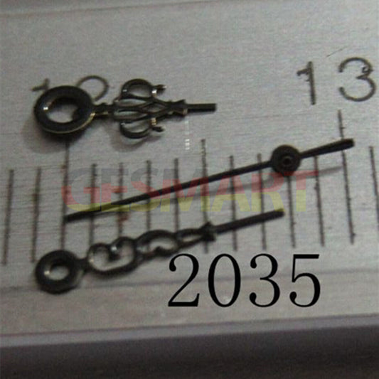 Black painted flower-shaped hollow watch hand for Miyota 2035 movement, stylish and precise accessory.