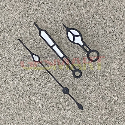 Green luminous watch hands with black and gold trim compatible with NH35, NH36, 4R, and 7S movements.