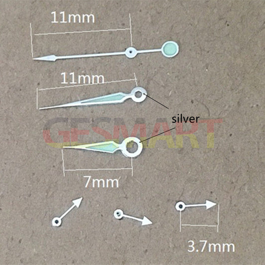 Aiguilles de montre pointues lumineuses vertes avec garniture argentée pour Miyota OS10 OS20 OS60 OS80