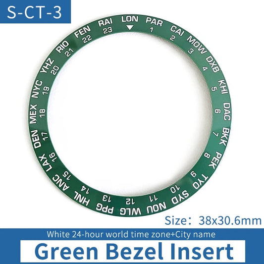 White Font 24 Hours Green Sloped Ceramic Watch Bezel For Skx007 Srpd World City