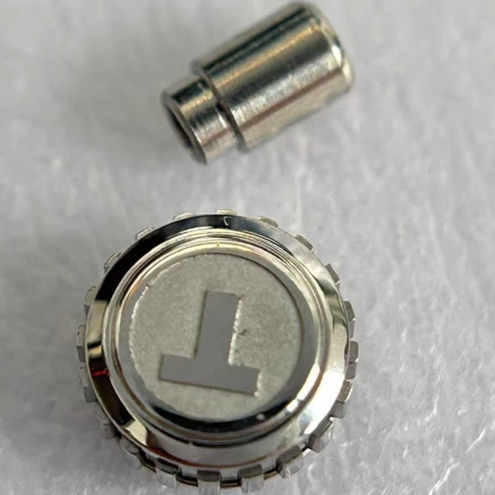 Polished silver steel watch crown replacement for Tissot T086, durable repair part accessory.