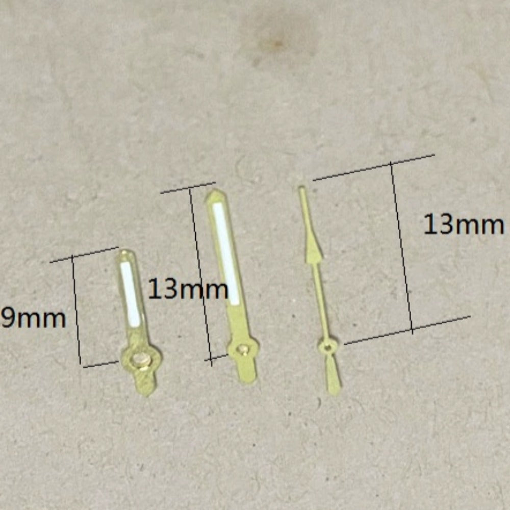 Golden trim green lume watch hands for Miyota 2035 quartz movement, ideal for precise time reading ? brand quality.