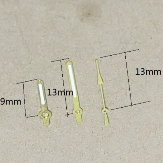 Golden trim green lume watch hands for Miyota 2035 quartz movement, ideal for precise time reading ? brand quality.
