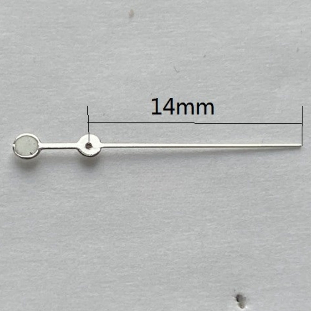 Set of 3 silver 14mm lume watch hands by Lady, compatible with Seagull ST6 mechanical movement accessories.