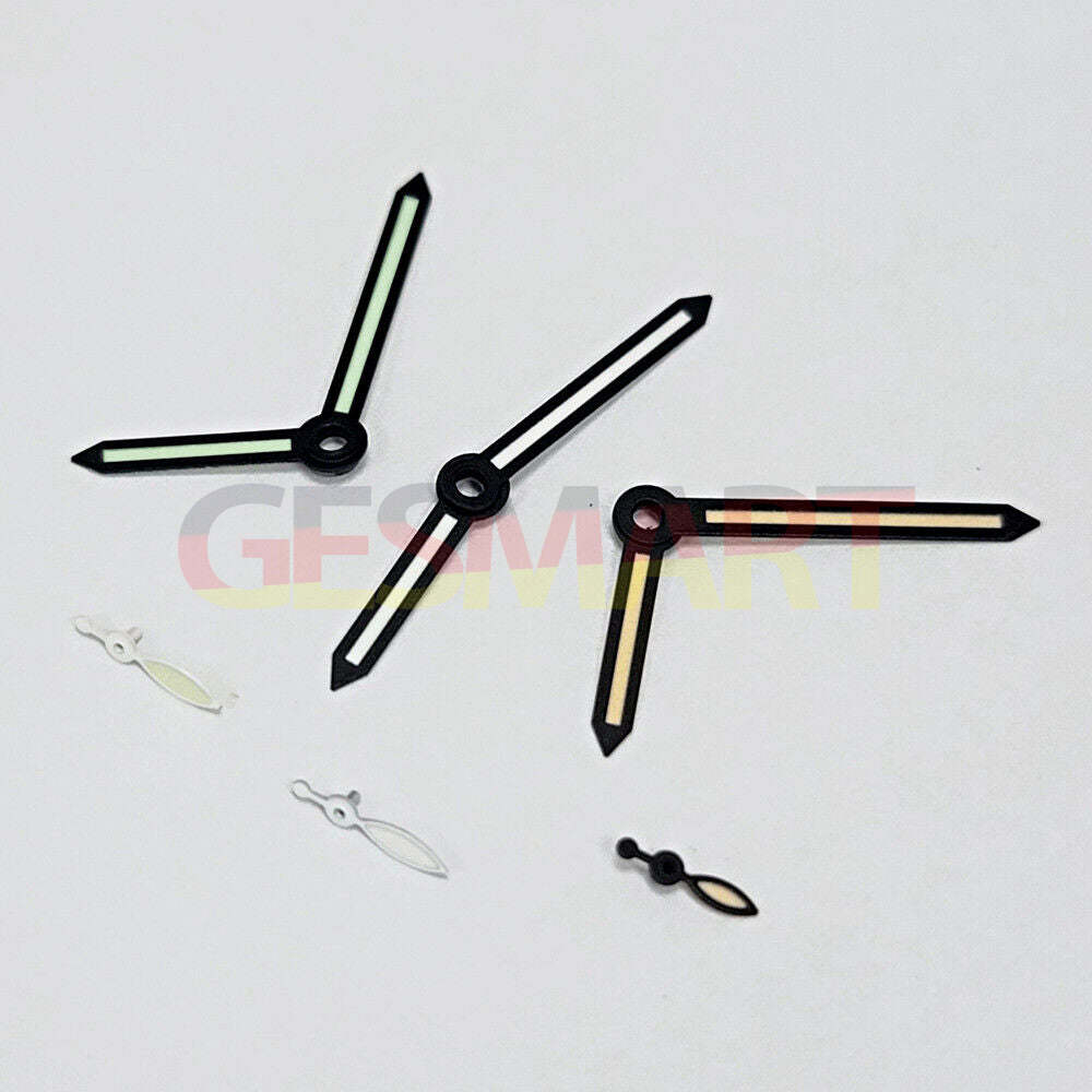 14mm green lume black trim watch hands for ST3600/ST3620 ETA6497/6498 movements, precise timing.