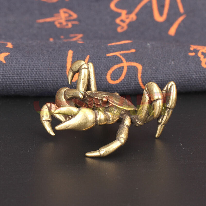 Solid copper little crab trinket, vintage hand-carved bronze figurine for watch accessory decor.