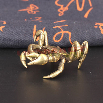 Solid copper little crab trinket, vintage hand-carved bronze figurine for watch accessory decor.