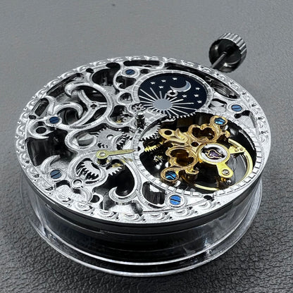 Silver Hollow Mechanical Movement Big Flywheel Moonphase@3