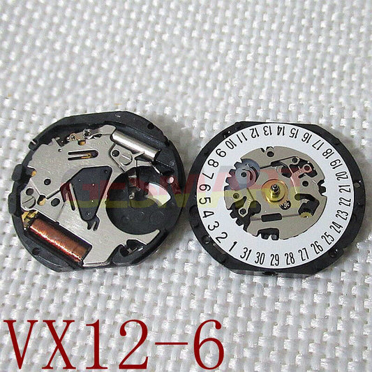 Japan made Hattori Epson TMI VX12E quartz watch movement with stem for precise timekeeping.