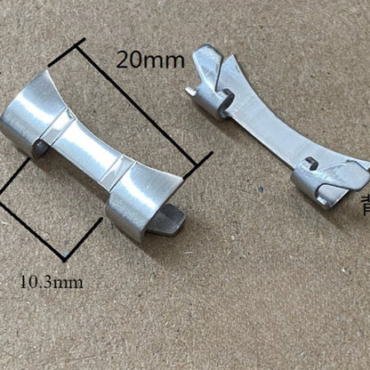 Silver polished curved end links spring bars for bracelet watch band strap, 20x10.3mm, ideal for secure watch fitting.