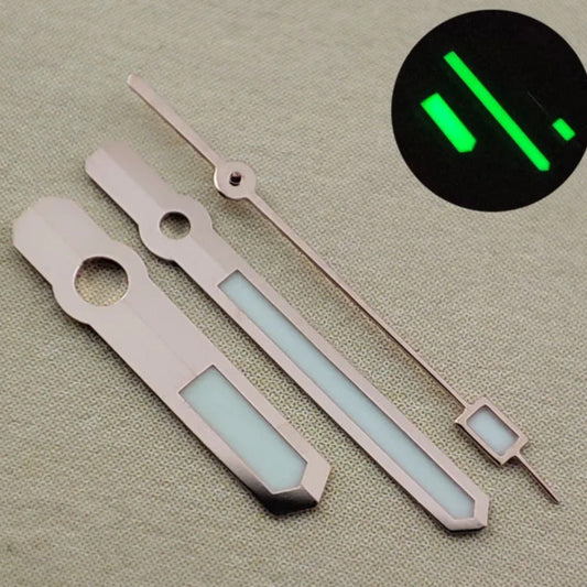 Green luminous 13mm watch hands with rose gold trim for NH35/36 NH38 NH72 movements.