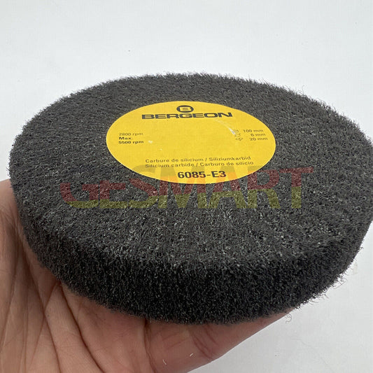 Bergeon 6085-E3 fine abrasive satin finishing wheel for precise watch metal polishing.