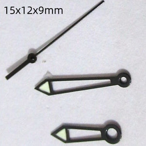 15mm Hollow Black Trim Green Lume Watch Hands Set for Miyota 2035 2115 2105 2305