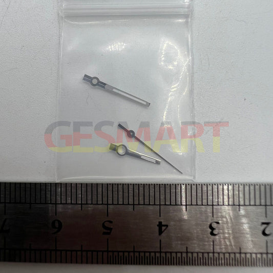 Silver trim green luminous watch hands for NH35/NH36/4R/7S movements, glowing in low light.