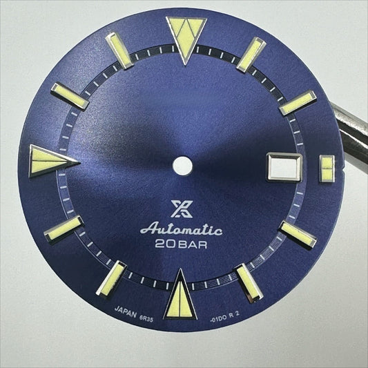 34mm Blue+Silver Trim Nail Datejust Green Lume Watch Dial for 8215 8200 Movement