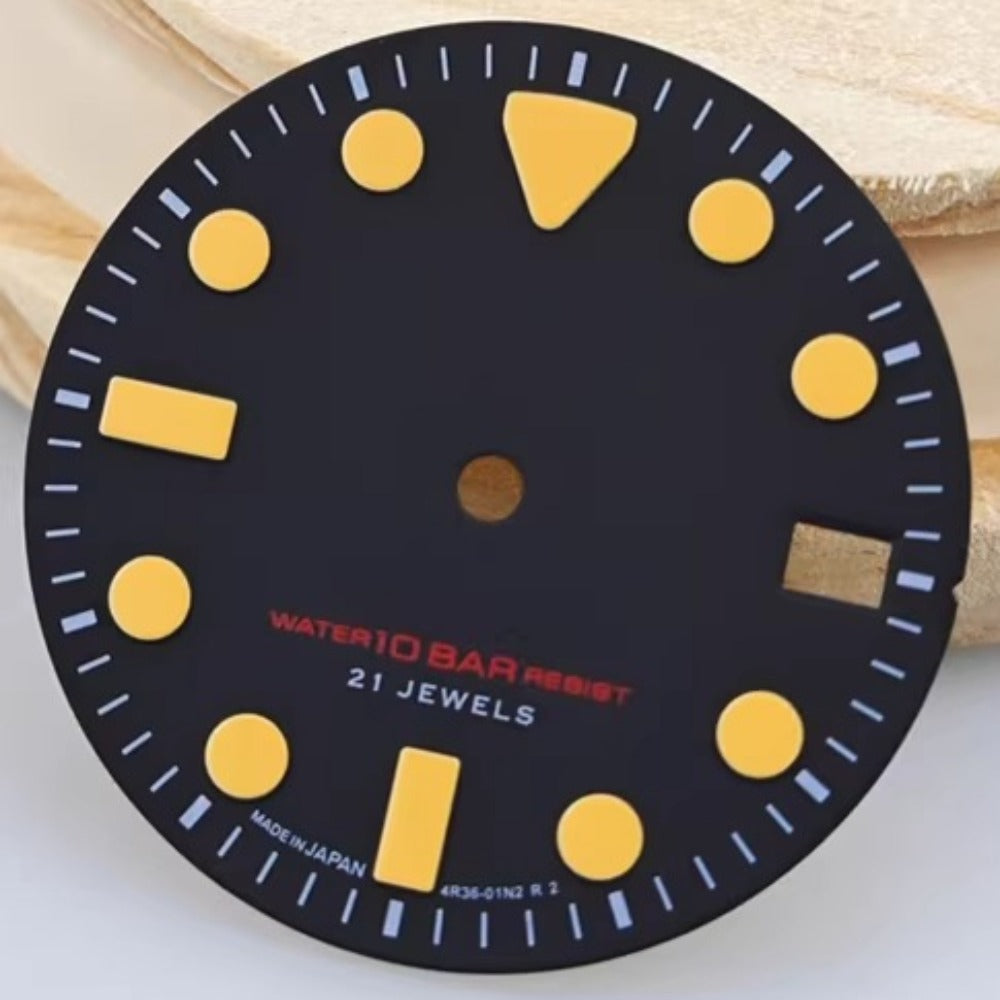 28.5mm Red Font Green Lume Watch Dial Fit for NH35/NH36/4R35 Movement