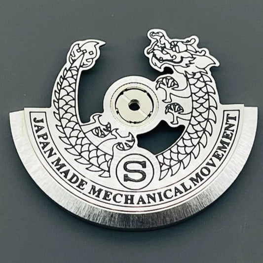 Silver dragon-shaped rotor oscillating weight for NH35 NH36 watch movement.