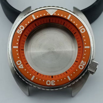 42,5 mm silbernes Uhrengehäuse, orange Lünette + Ring für NH35 NH36 NH38 NH70 NH72