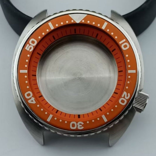42,5 mm silbernes Uhrengehäuse, orange Lünette + Ring für NH35 NH36 NH38 NH70 NH72