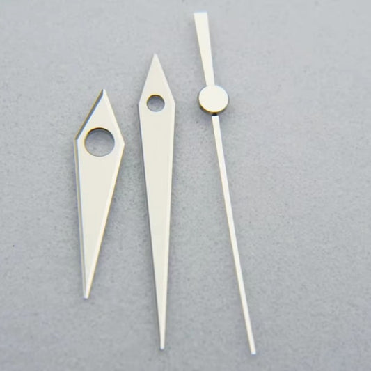 3D silver matted GS watch hands designed for NH35 4R36 movement, enhancing precision and style.
