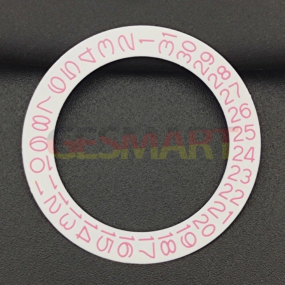 Pink date wheel overlay for NH35 NH36 watch movement, compatible accessory on white background.