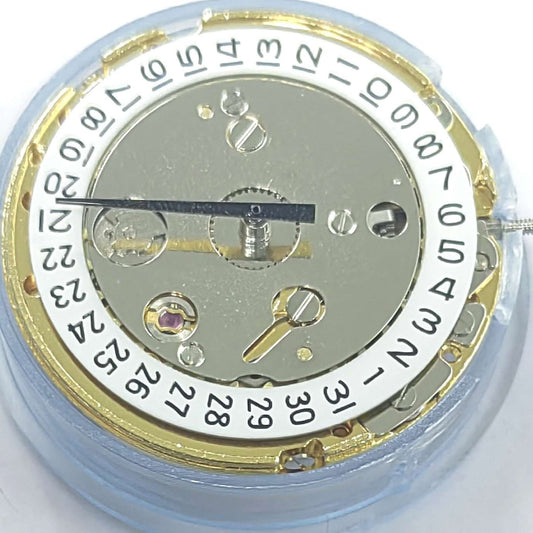 Seagull ST16 mechanical watch movement with golden date display at 3 o'clock, China made.