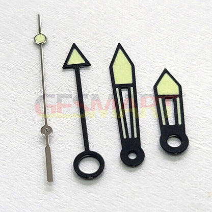 GMT Fruit Green watch hands with black trim and luminous tips, compatible with JP Epson NH34 movement.