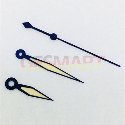 Blue trim diamond-shaped orange lume watch hands for ETA2836/2846/2824/2846 enhancing dial visibility.