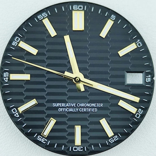 Green Lume Waved Black Watch Dial with Silver Trim Suitable for NH35