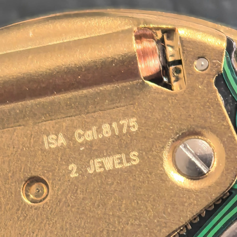 Swiss ISA 8175 Watch Quartz Movement 5 Hands Golden Plated Green Font Date At 6