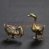 Solid Copper Cute Goose Trinket Vintage Hand Carved Bronze Model Figurines