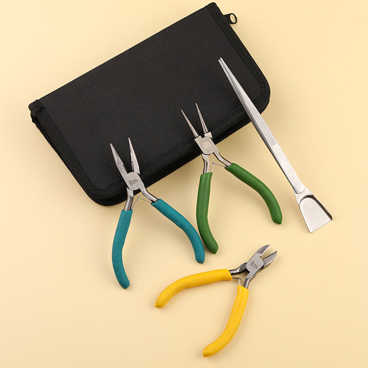 Three-piece plier set with side cutting, round, and flat halfround tips in branded carrying case