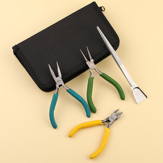 Three-piece plier set with side cutting, round, and flat halfround tips in branded carrying case