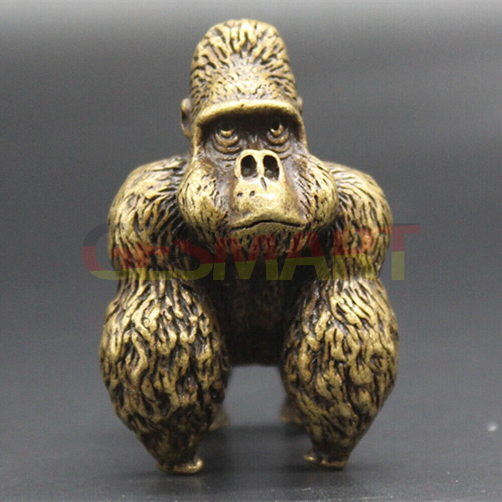 Vintage handmade solid copper Gorilla trinket, intricately hand-carved bronze model figurine.